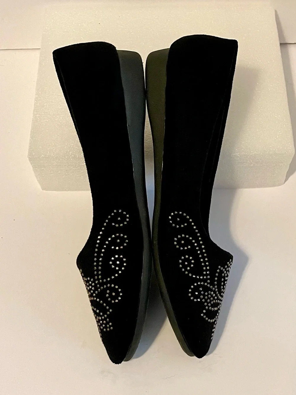 Black Rhinestone Studded Pointed-Toe Women's Flats